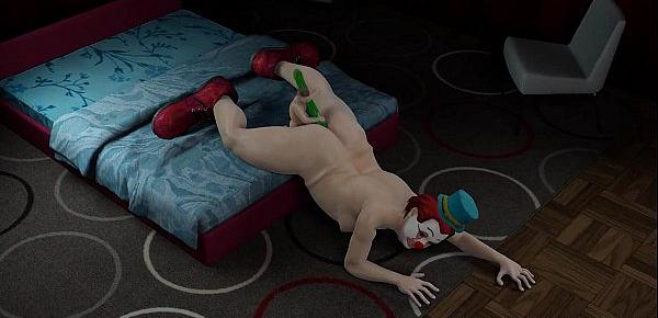  3D cartoon clown sucks cock and gets toyed by a mini hunk